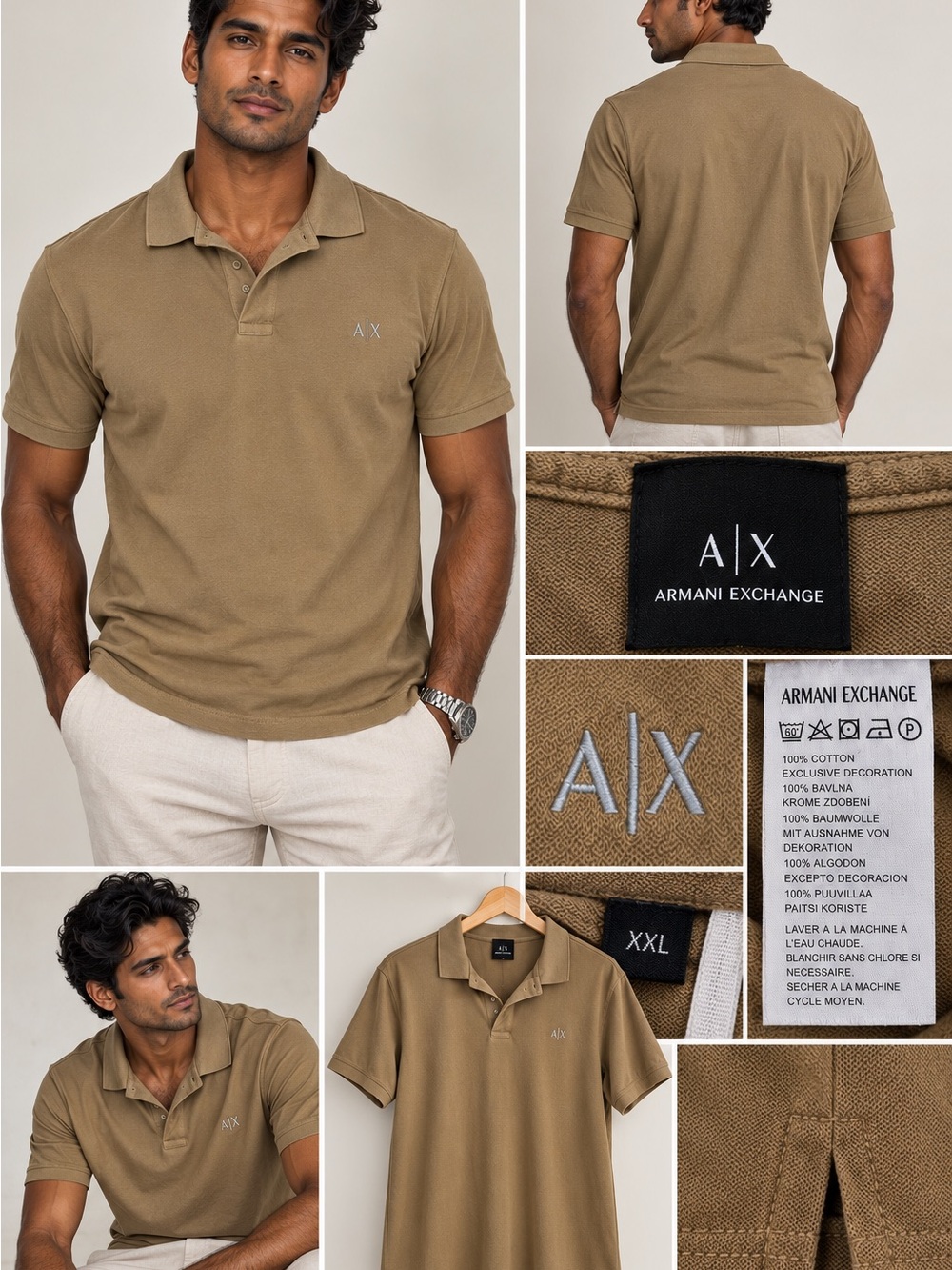 A/X Armani Exchange Men's Olive/Tan Polo Shirt